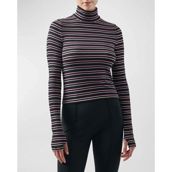 ATM Anthony Thomas Melillo Striped Turtleneck Top Size Large Black Pink - Picture 1 of 4